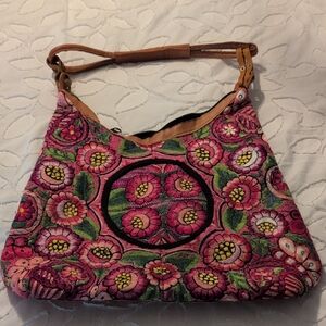 Floral Embroidered Pink and Green Women's Bag